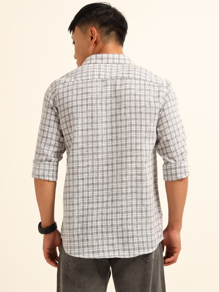 Grey Regular Fit Check Shirt Checks Shirt Bushirt