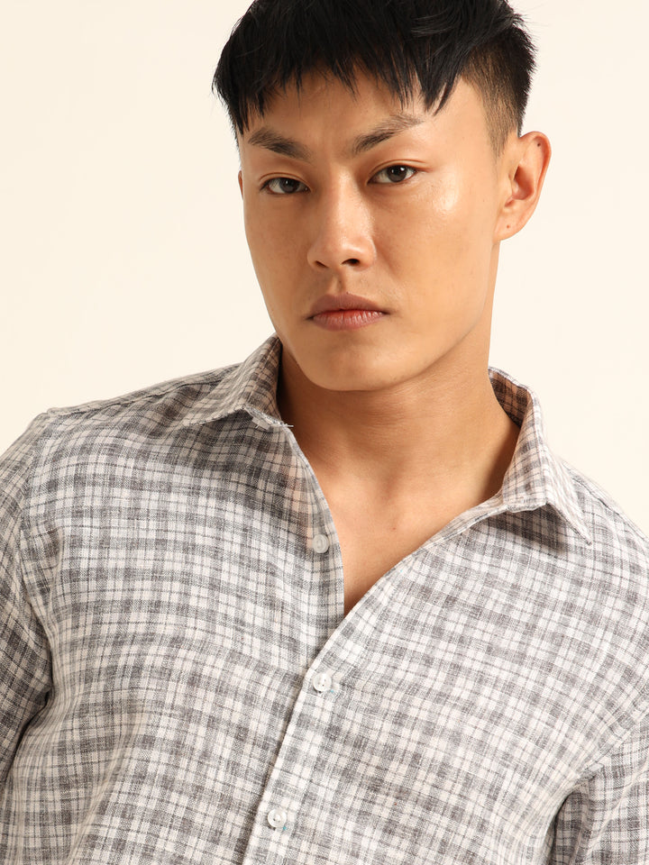 Grey Regular Fit Check Shirt Checks Shirt Bushirt