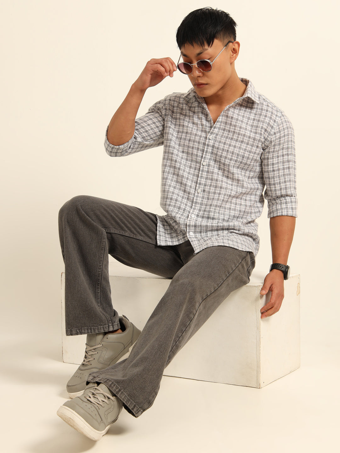 Grey Regular Fit Check Shirt Checks Shirt Bushirt