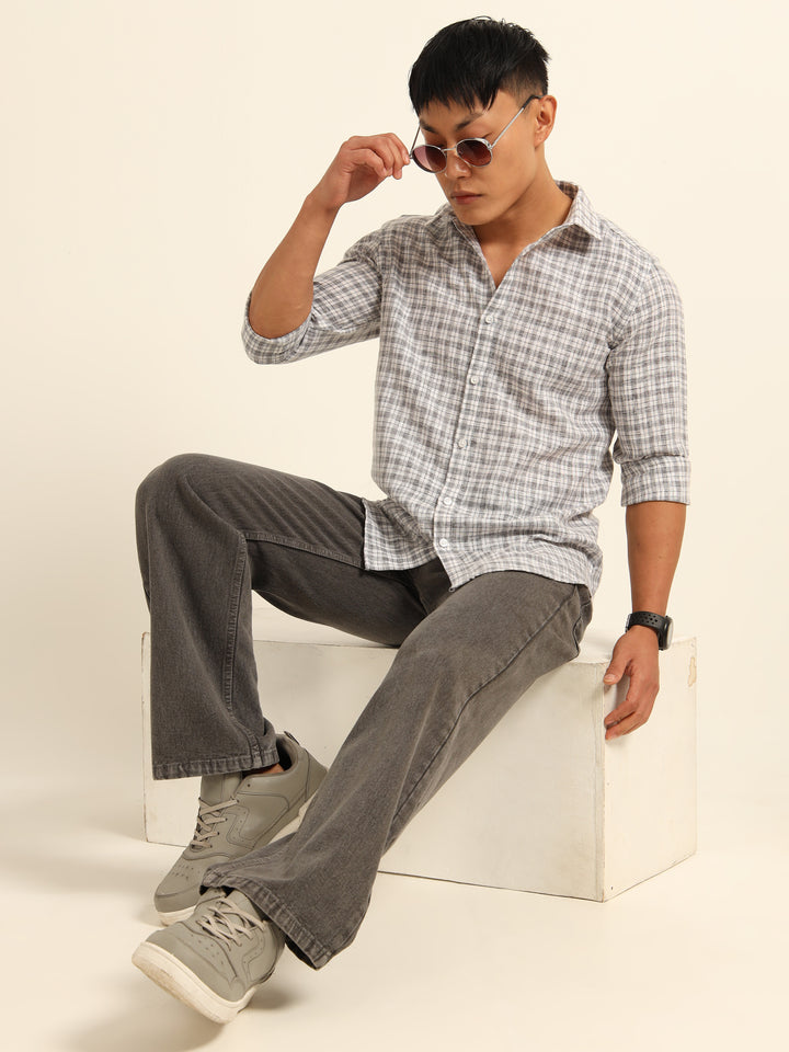 Grey Regular Fit Check Shirt Checks Shirt Bushirt