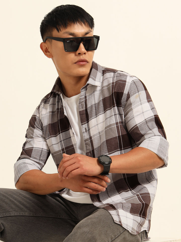 Wine Regular Fit Check Shirt Checks Shirt Bushirt