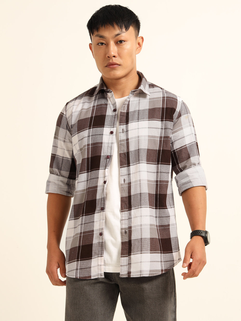 Wine Regular Fit Check Shirt Checks Shirt Bushirt