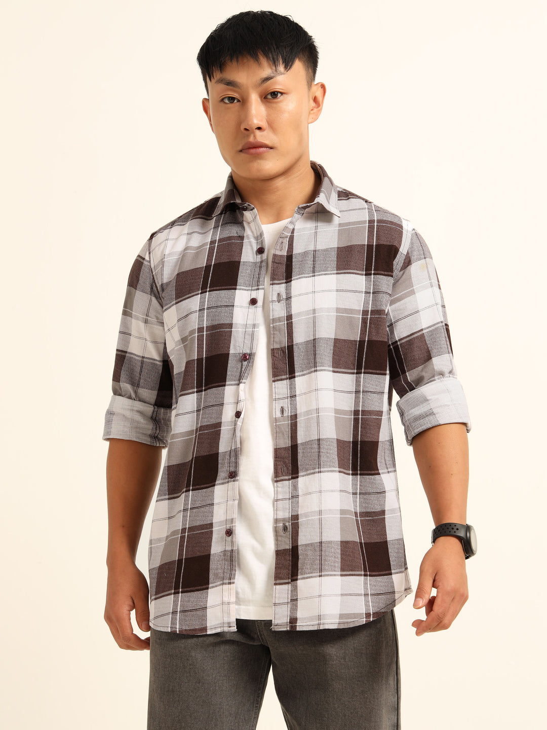 Wine Regular Fit Check Shirt Checks Shirt Bushirt