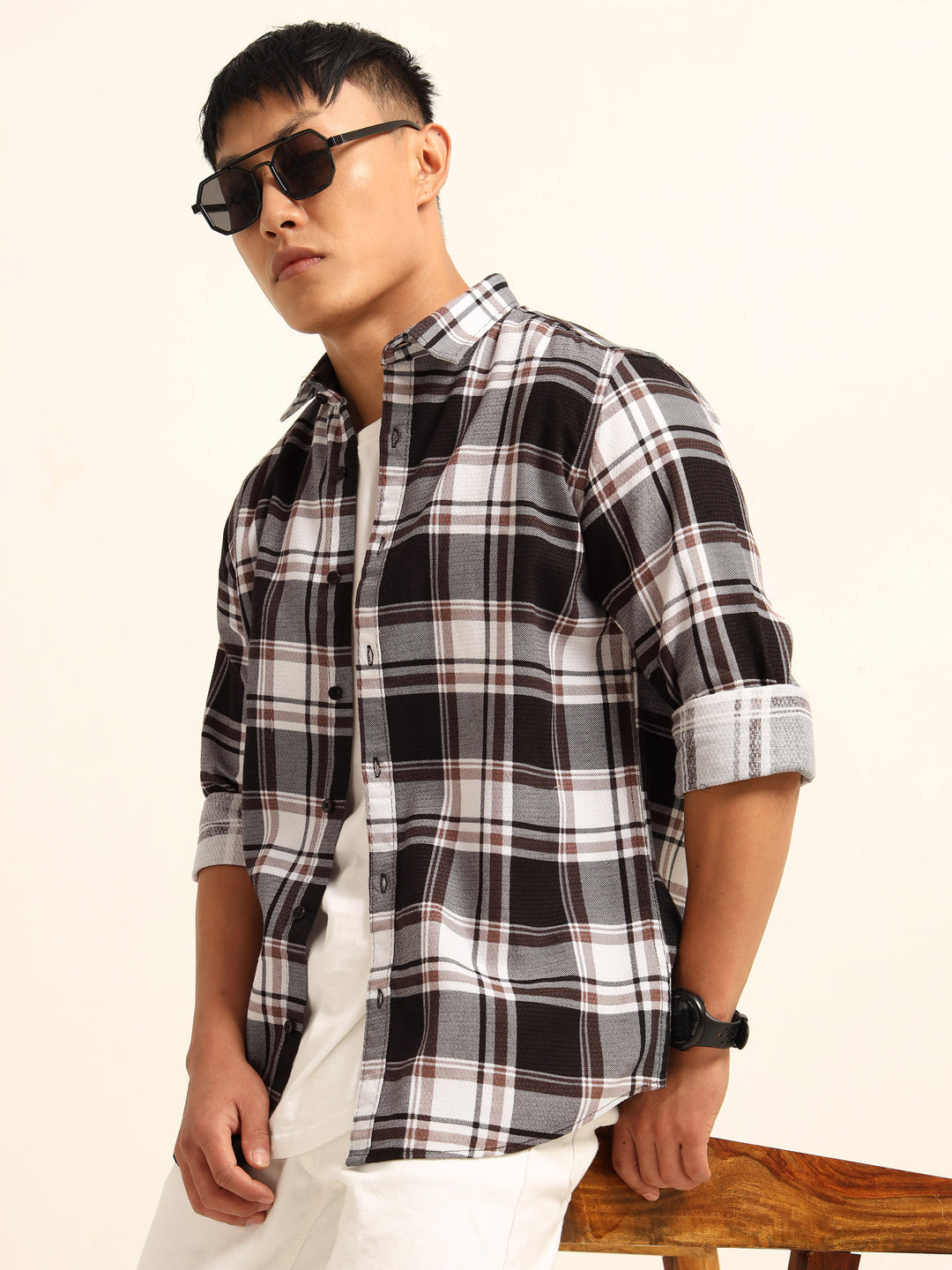 Wine Regular Fit Check Shirt Checks Shirt Bushirt