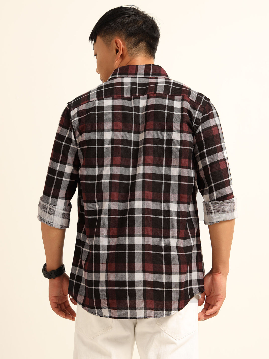 Maroon Regular Fit Check Shirt Checks Shirt Bushirt