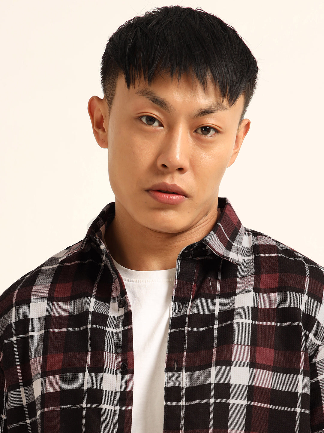 Maroon Regular Fit Check Shirt Checks Shirt Bushirt