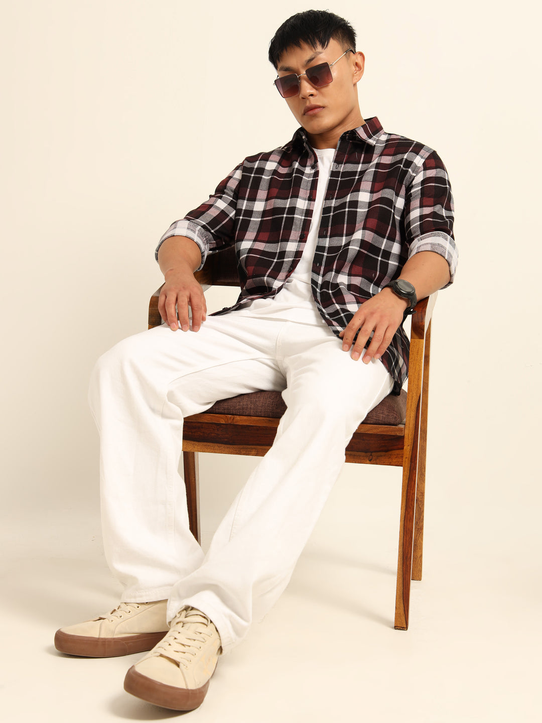 Maroon Regular Fit Check Shirt Checks Shirt Bushirt