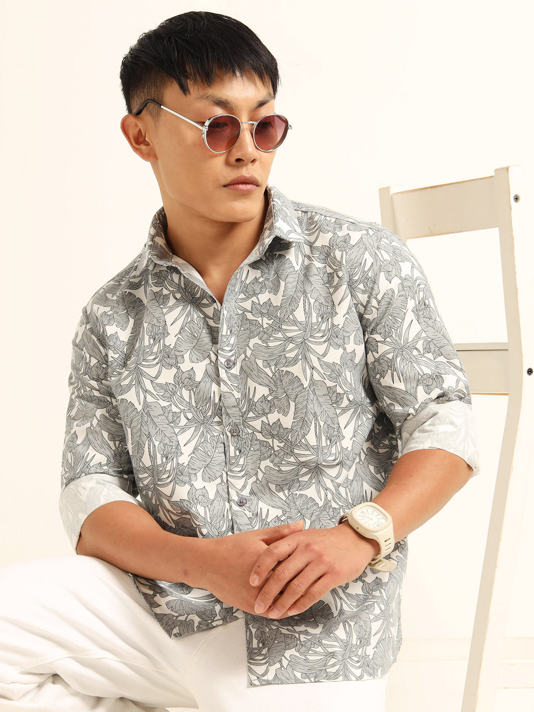 Cadet Grey Shirt Printed Shirt Bushirt