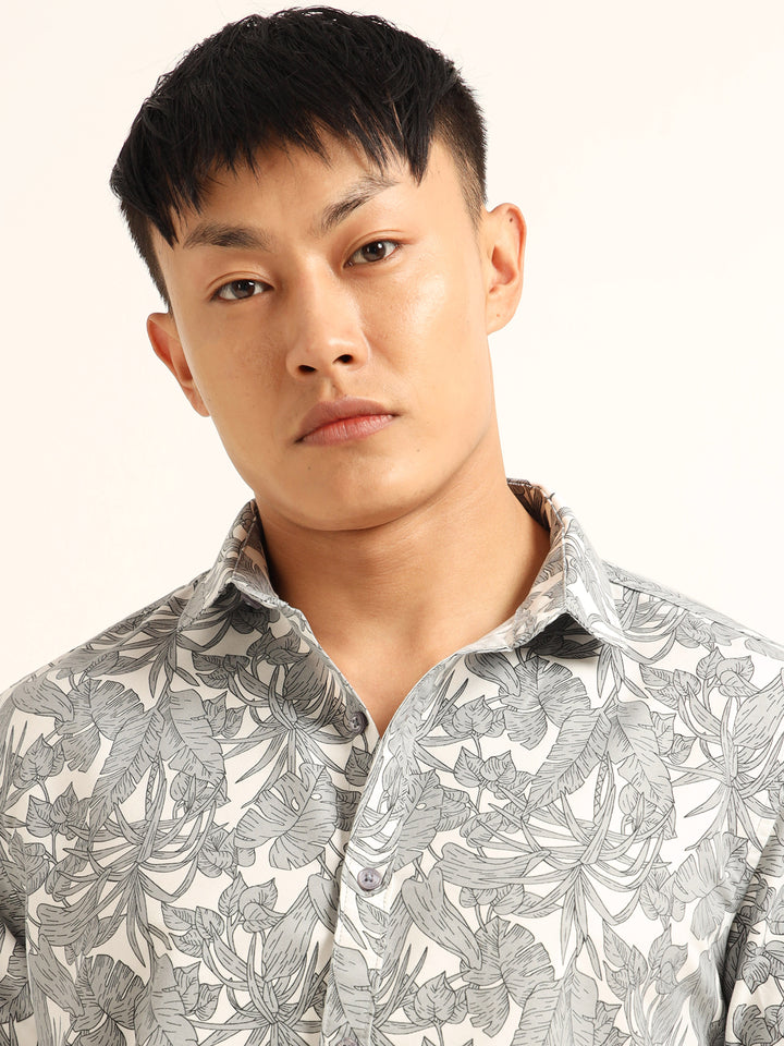 Cadet Grey Shirt Printed Shirt Bushirt