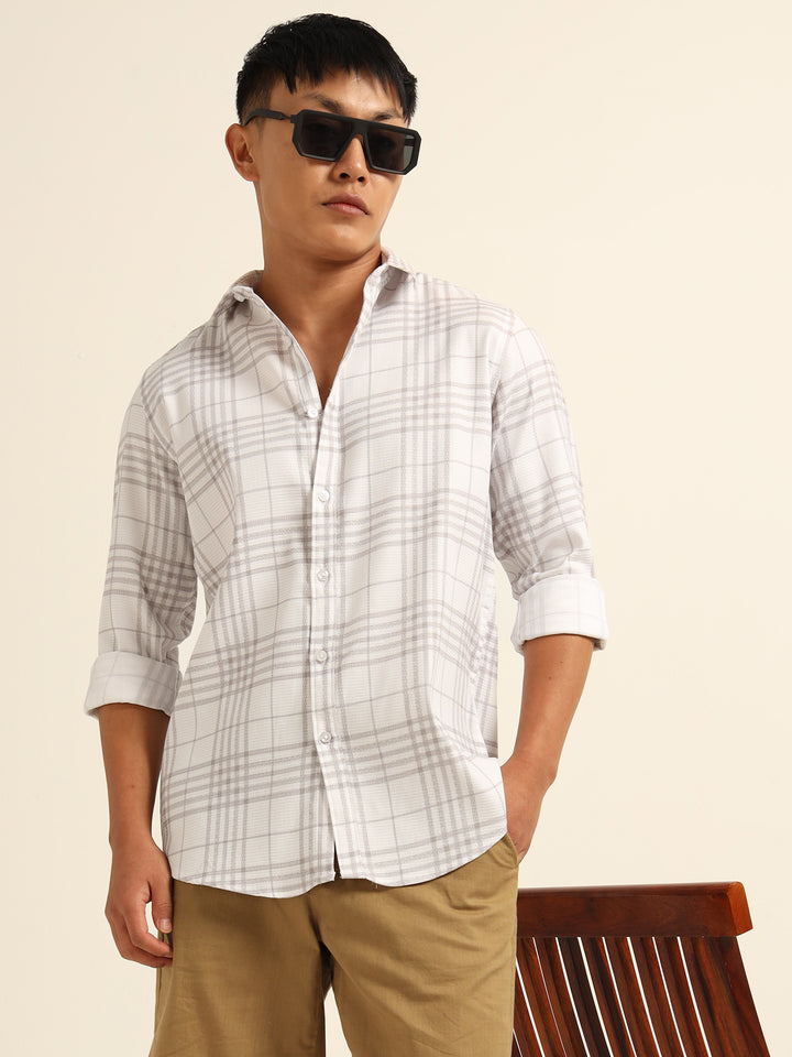 Grey Regular Fit Check Shirt Checks Shirt Bushirt