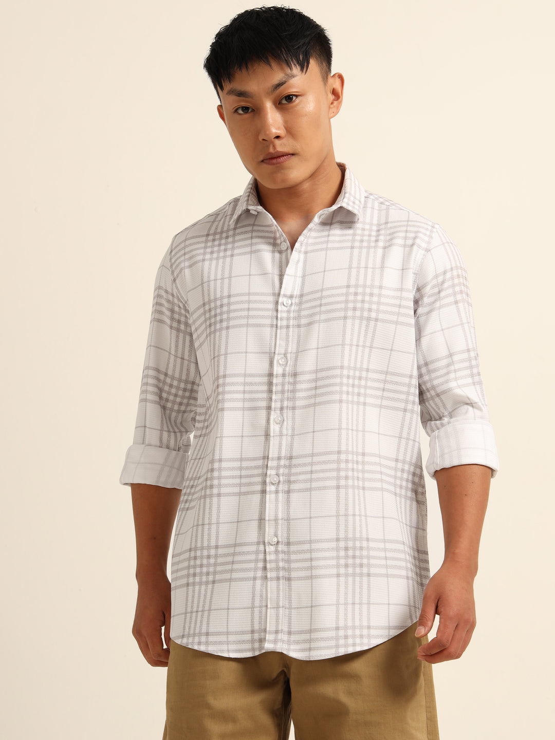 Grey Regular Fit Check Shirt Checks Shirt Bushirt