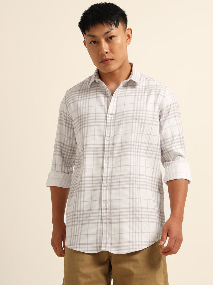 Grey Regular Fit Check Shirt Checks Shirt Bushirt