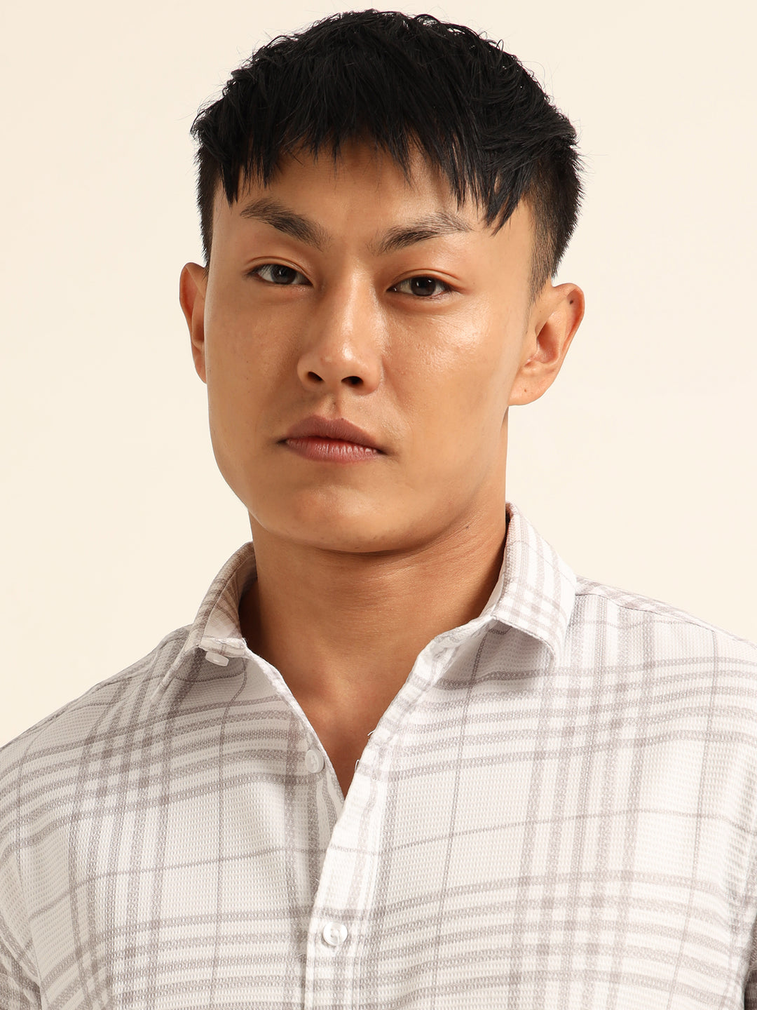 Grey Regular Fit Check Shirt Checks Shirt Bushirt