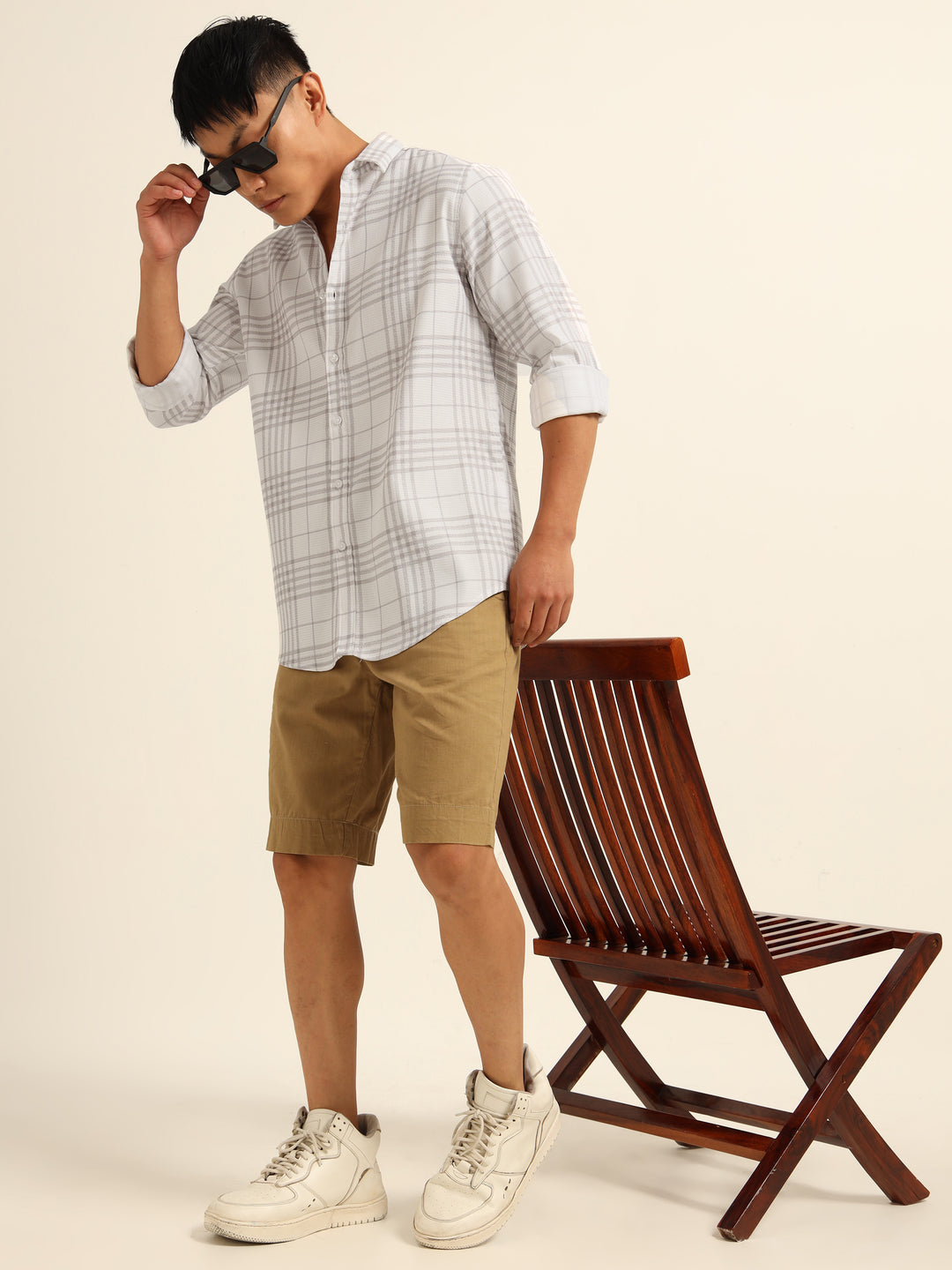 Grey Regular Fit Check Shirt Checks Shirt Bushirt