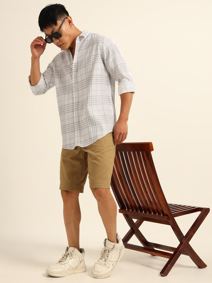 Grey Regular Fit Check Shirt Checks Shirt Bushirt