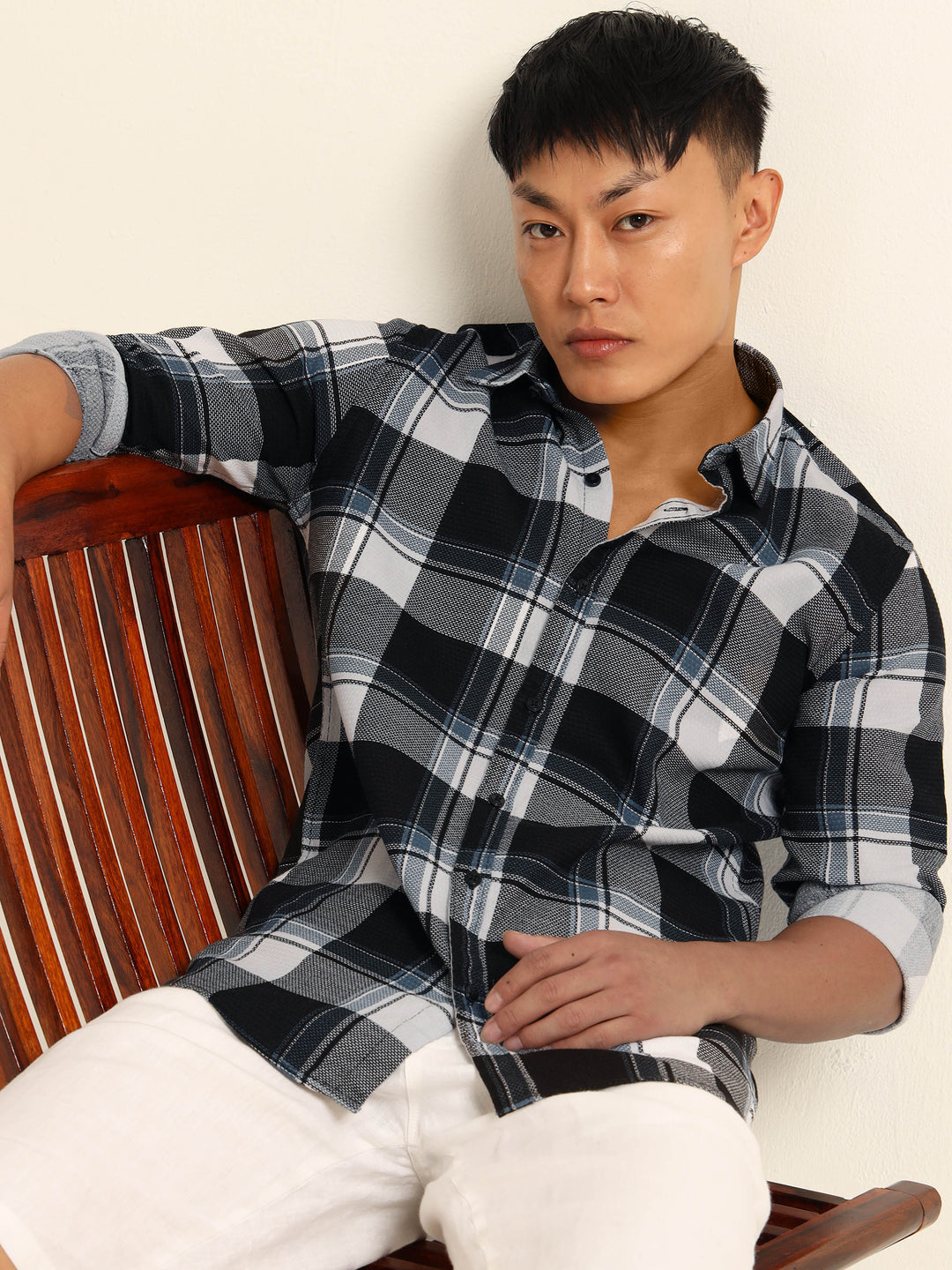 Blue Regular Fit Check Shirt Checks Shirt Bushirt