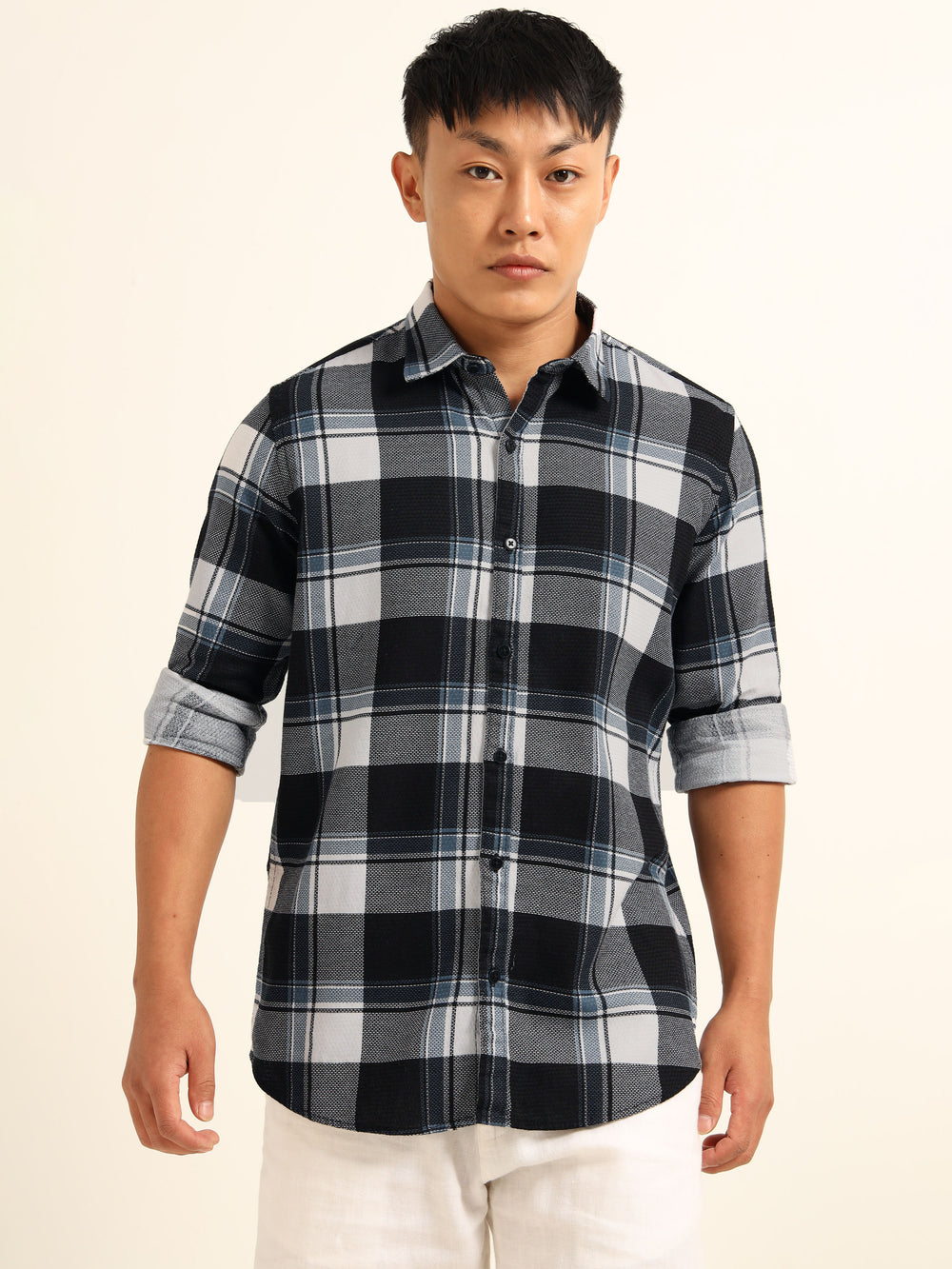 Blue Regular Fit Check Shirt Checks Shirt Bushirt