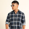 Navy Blue Regular Fit Check Shirt Checks Shirt Bushirt