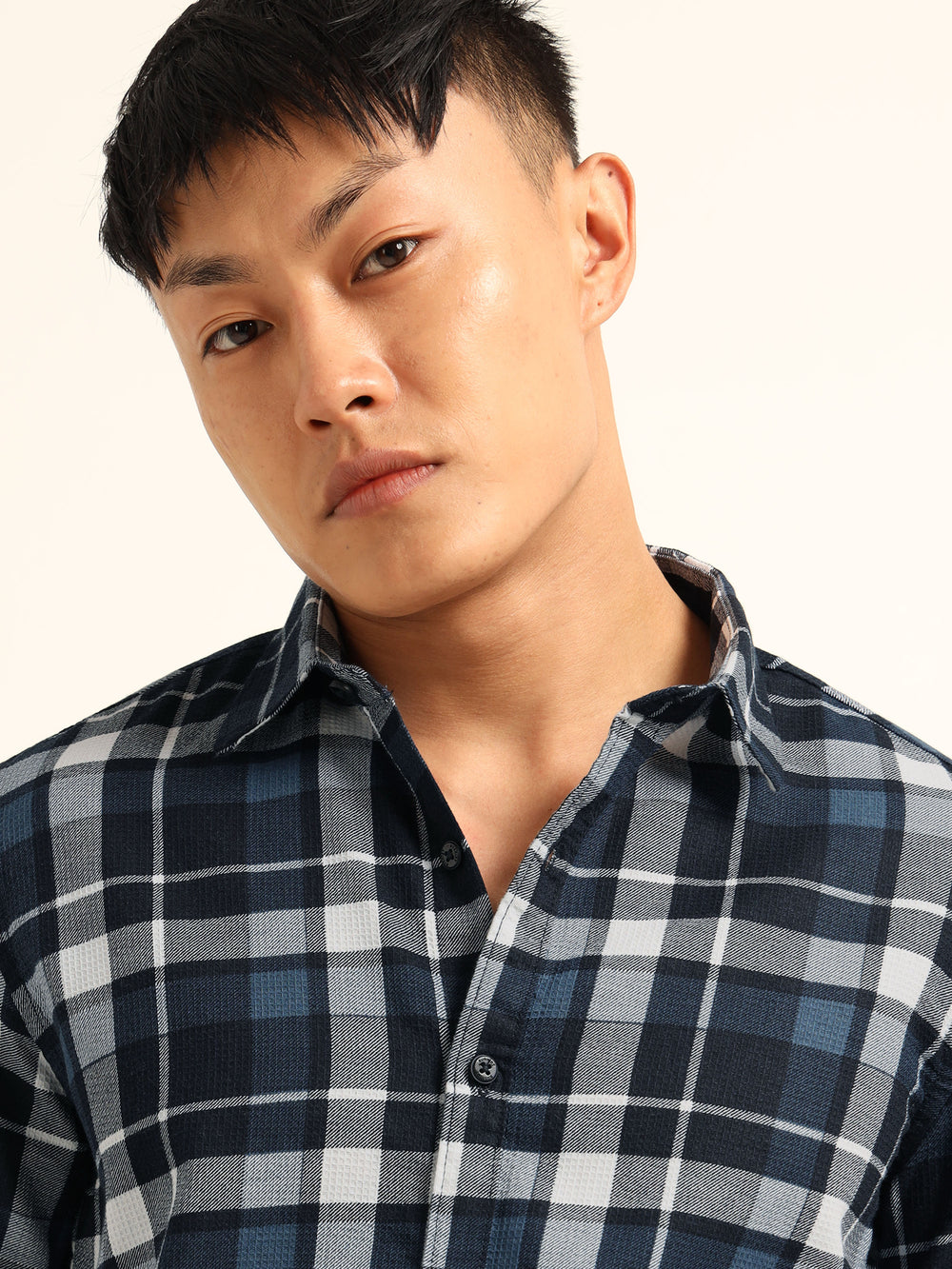 Navy Blue Regular Fit Check Shirt Checks Shirt Bushirt