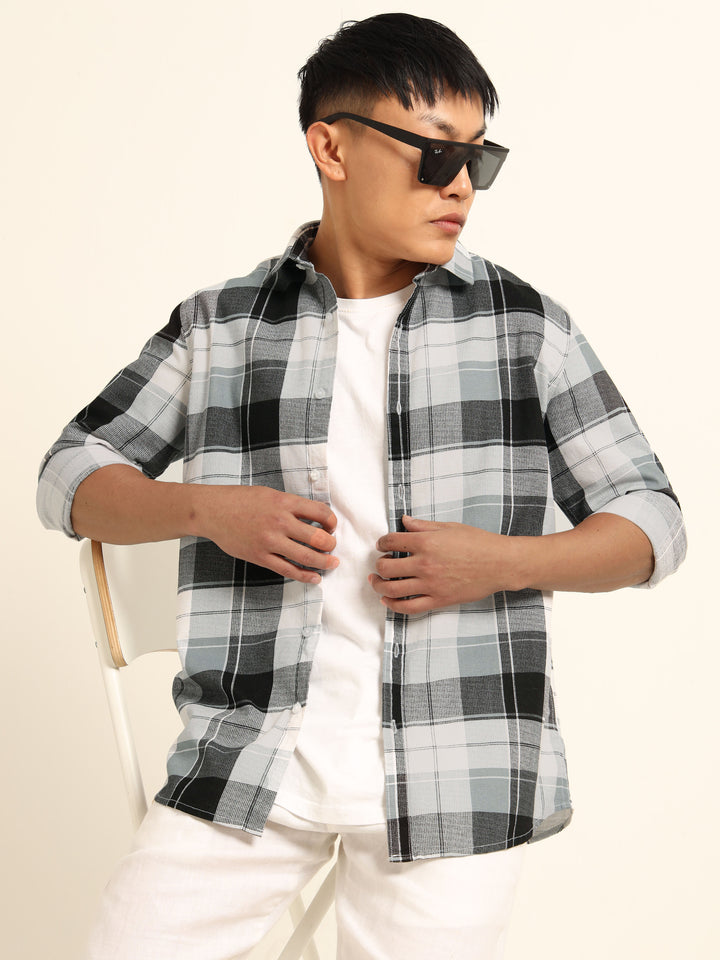 Artic Blue Regular Fit Check Shirt Checks Shirt Bushirt