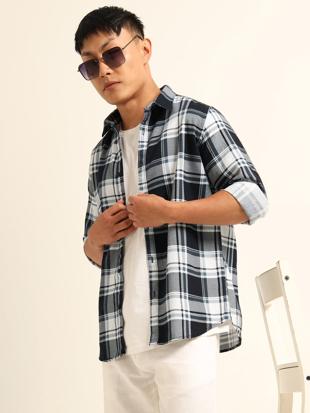 Blue Regular Fit Check Shirt Bushirt