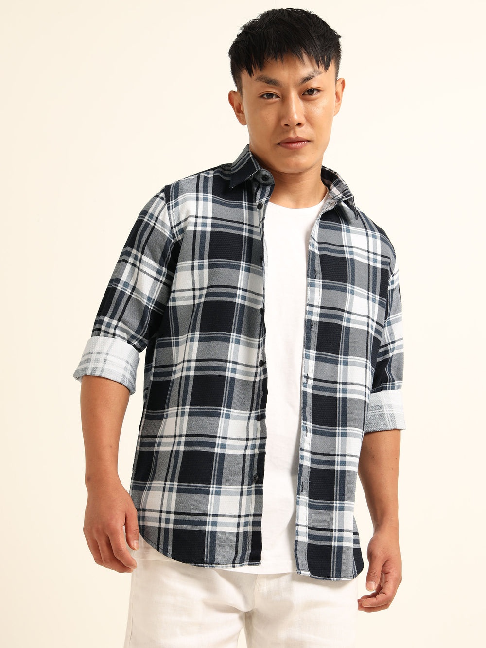 Blue Regular Fit Check Shirt Bushirt