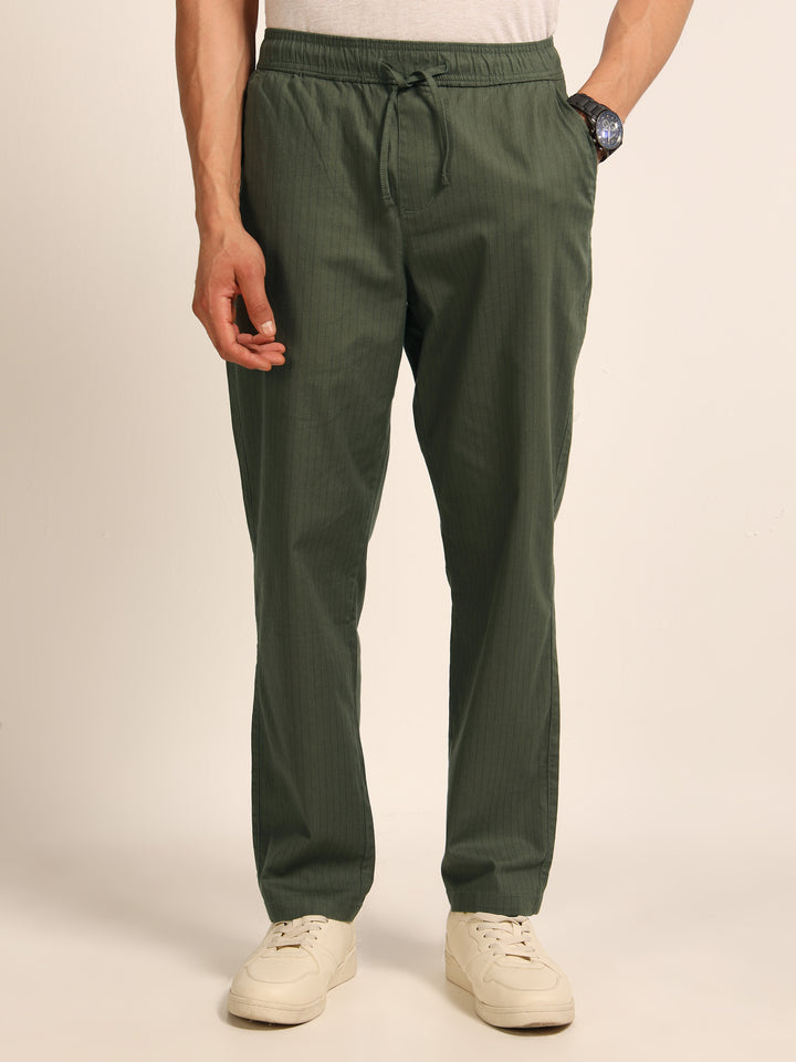 Olive Green Relaxed Fit Linen Trouser