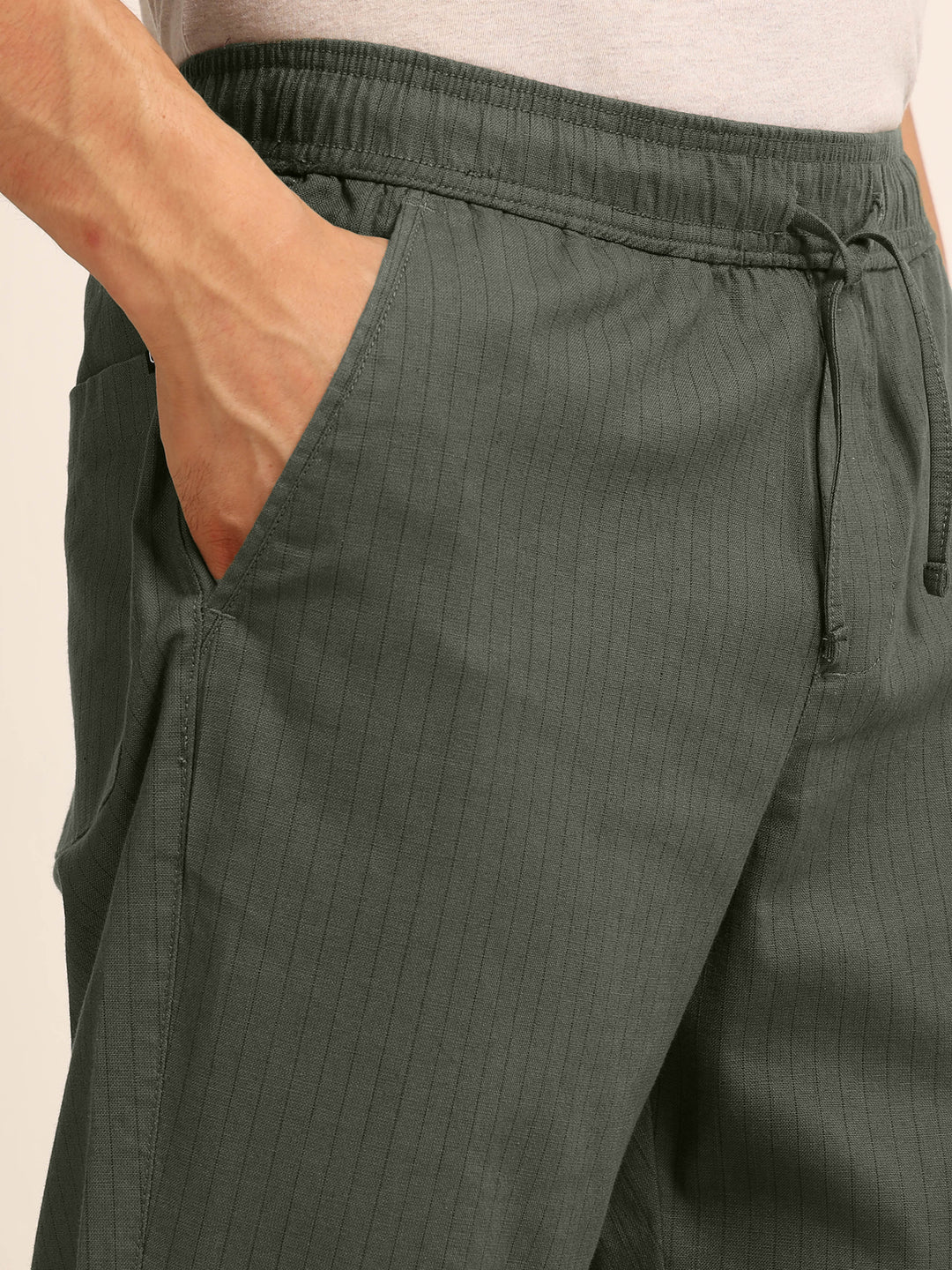 Olive Green Relaxed Fit Linen Trouser