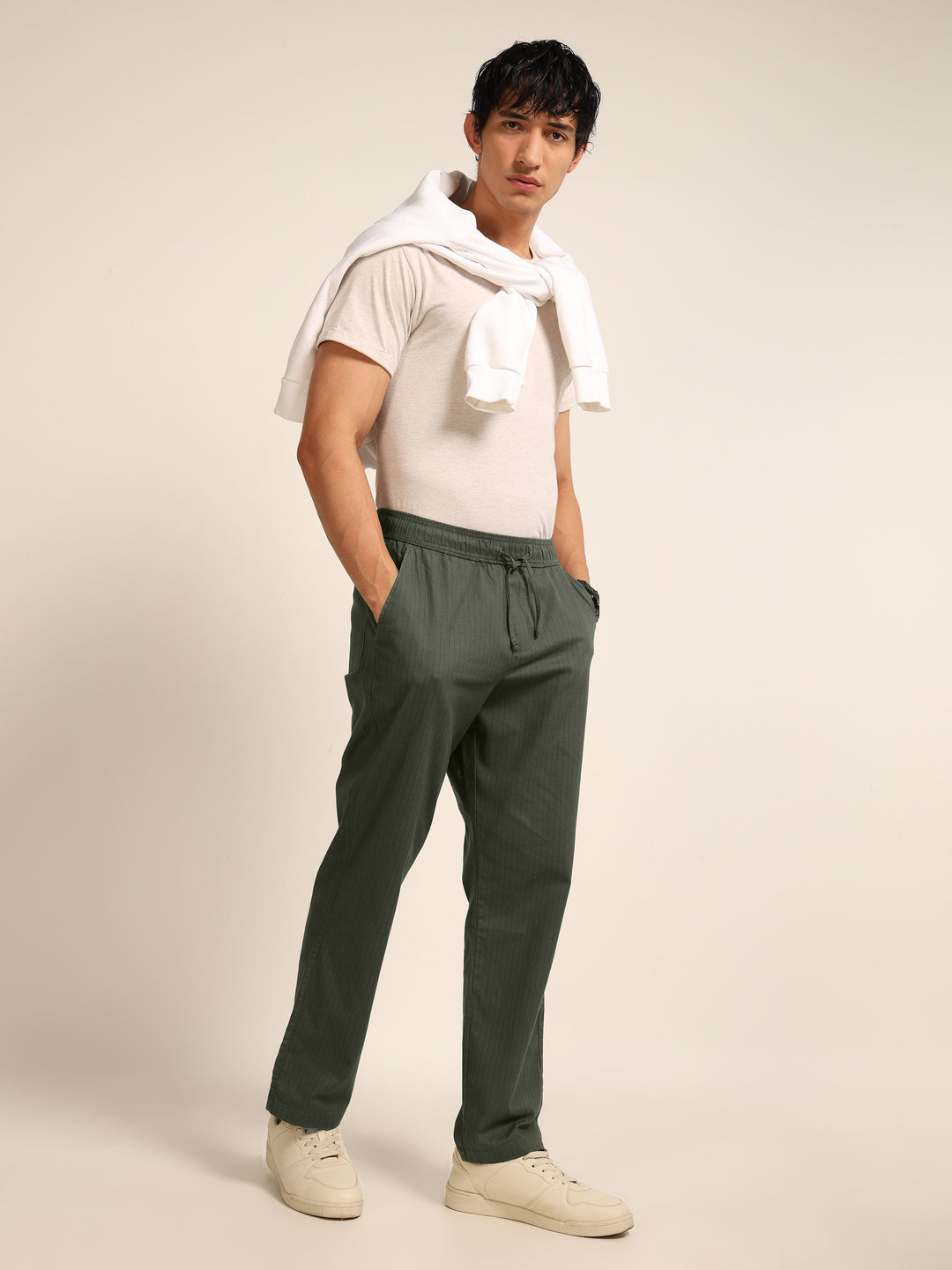 Olive Green Relaxed Fit Linen Trouser