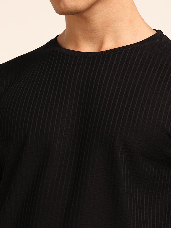 Black Textured Solid T-Shirt Plain T-Shirts Bushirt