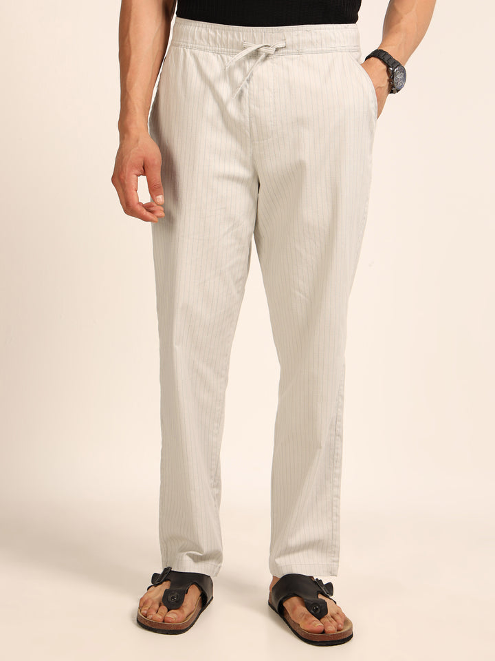 Light Grey Relaxed Fit Linen Trouser
