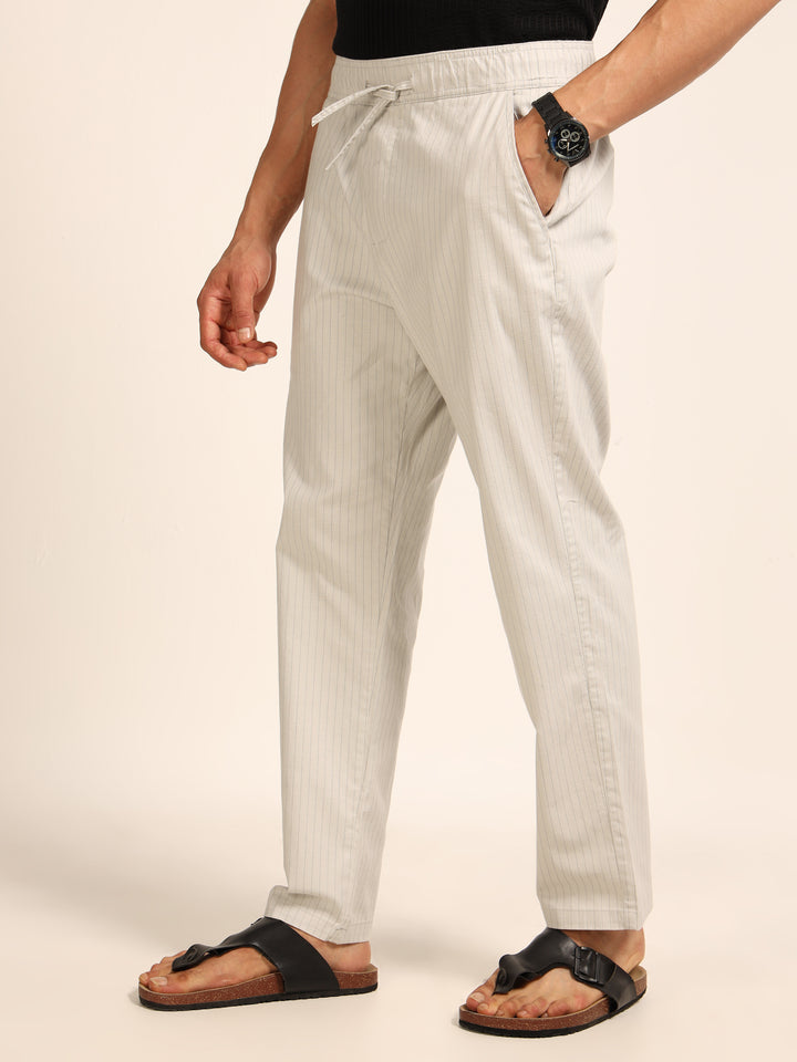 Light Grey Relaxed Fit Linen Trouser