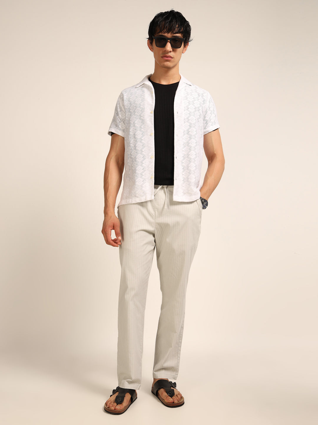 Light Grey Relaxed Fit Linen Trouser