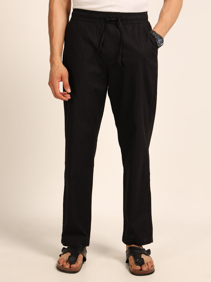 Black  Relaxed Fit Linen Trouser