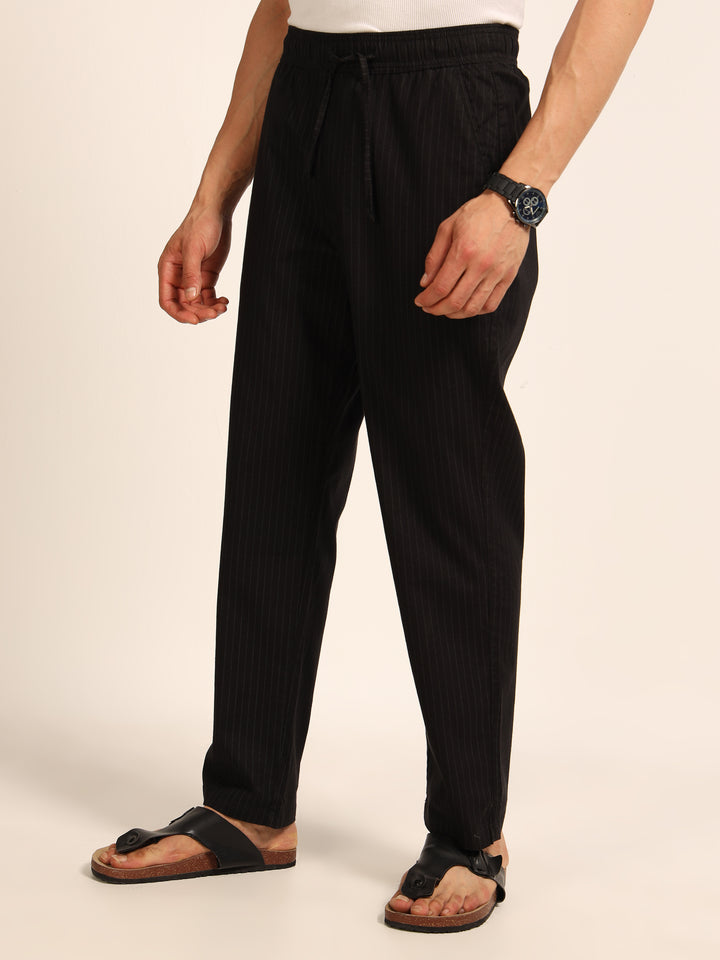 Black  Relaxed Fit Linen Trouser