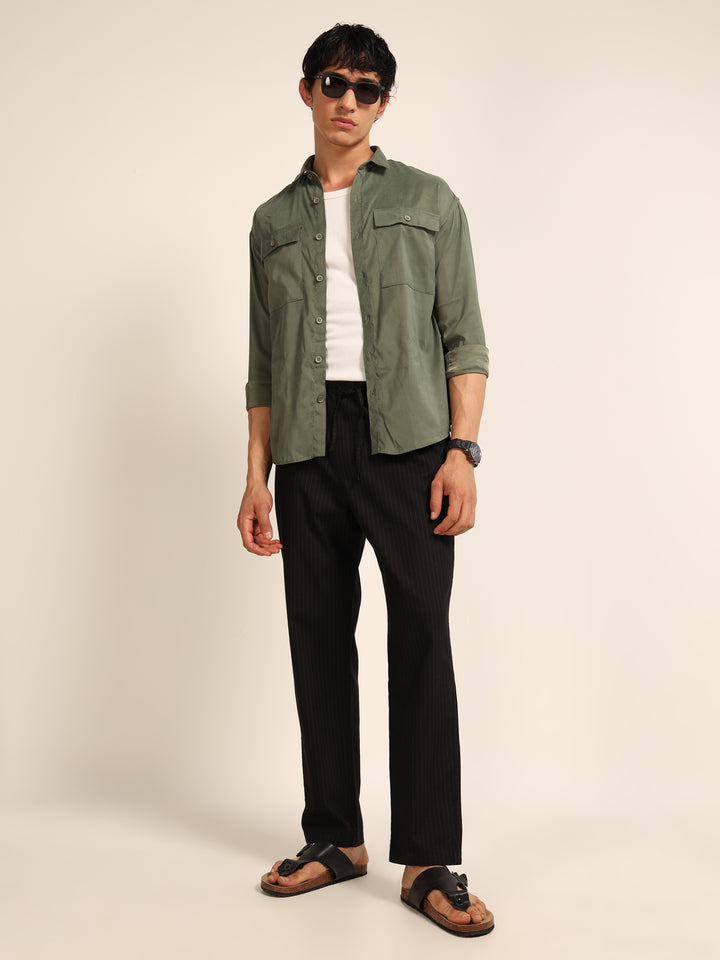 Black  Relaxed Fit Linen Trouser