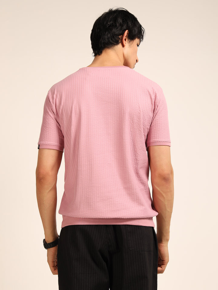 Dusty Pink Textured Solid T-Shirt Plain T-Shirts Bushirt