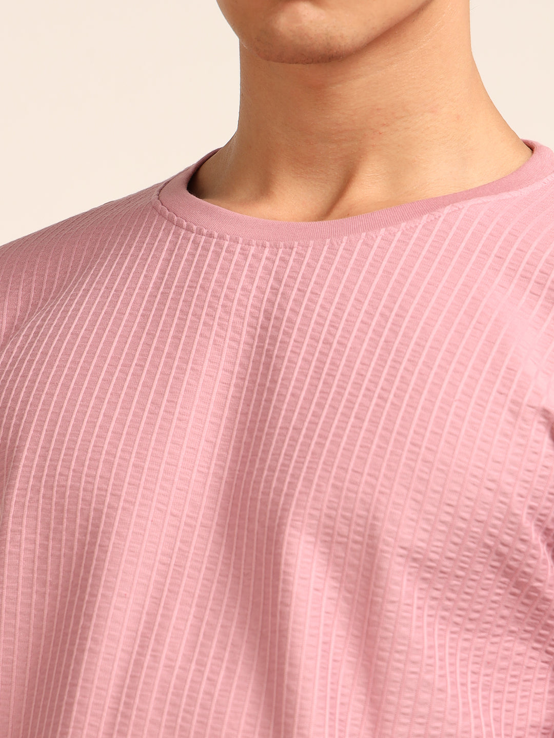 Dusty Pink Textured Solid T-Shirt Plain T-Shirts Bushirt