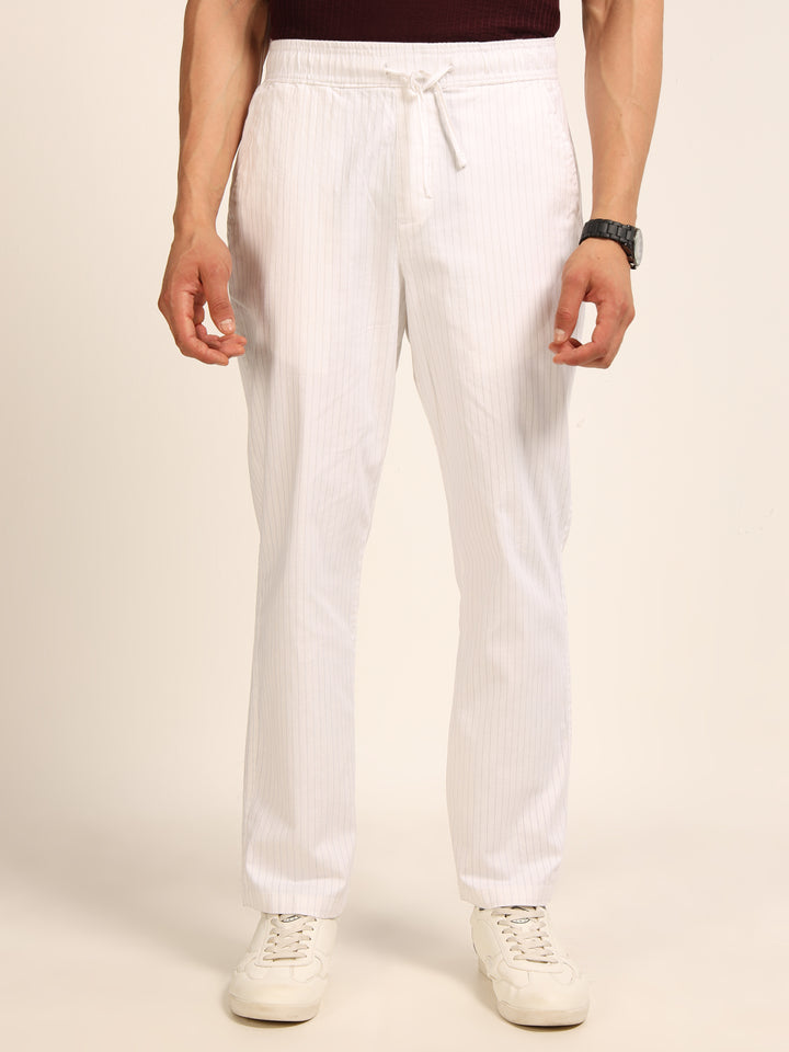 White Relaxed Fit Linen Trouser