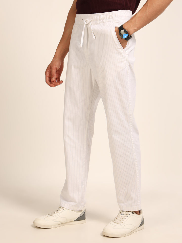 White Relaxed Fit Linen Trouser