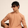 Beige Textured Solid T-Shirt Plain T-Shirts Bushirt