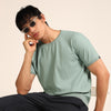 Russian Green Textured Solid T-Shirt Plain T-Shirts Bushirt