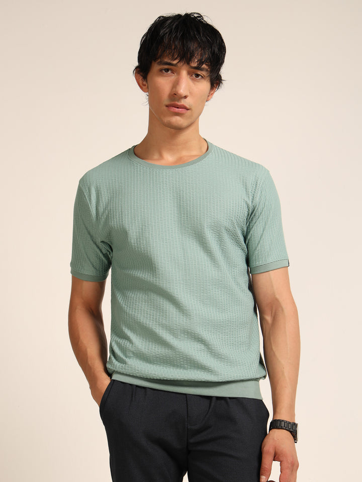 Russian Green Textured Solid T-Shirt Plain T-Shirts Bushirt