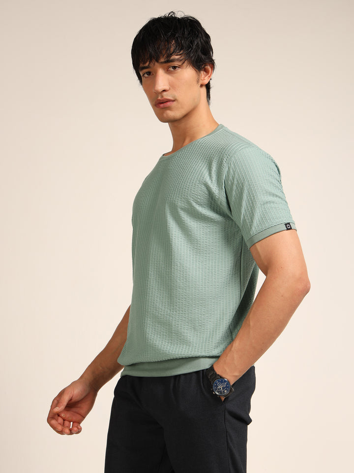 Russian Green Textured Solid T-Shirt Plain T-Shirts Bushirt
