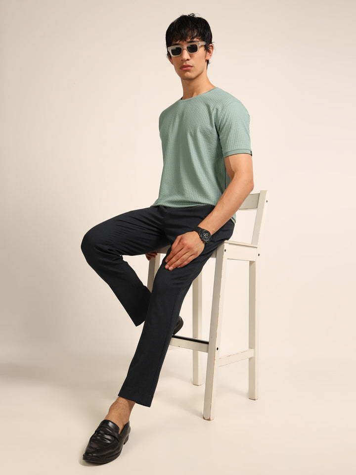 Russian Green Textured Solid T-Shirt Plain T-Shirts Bushirt