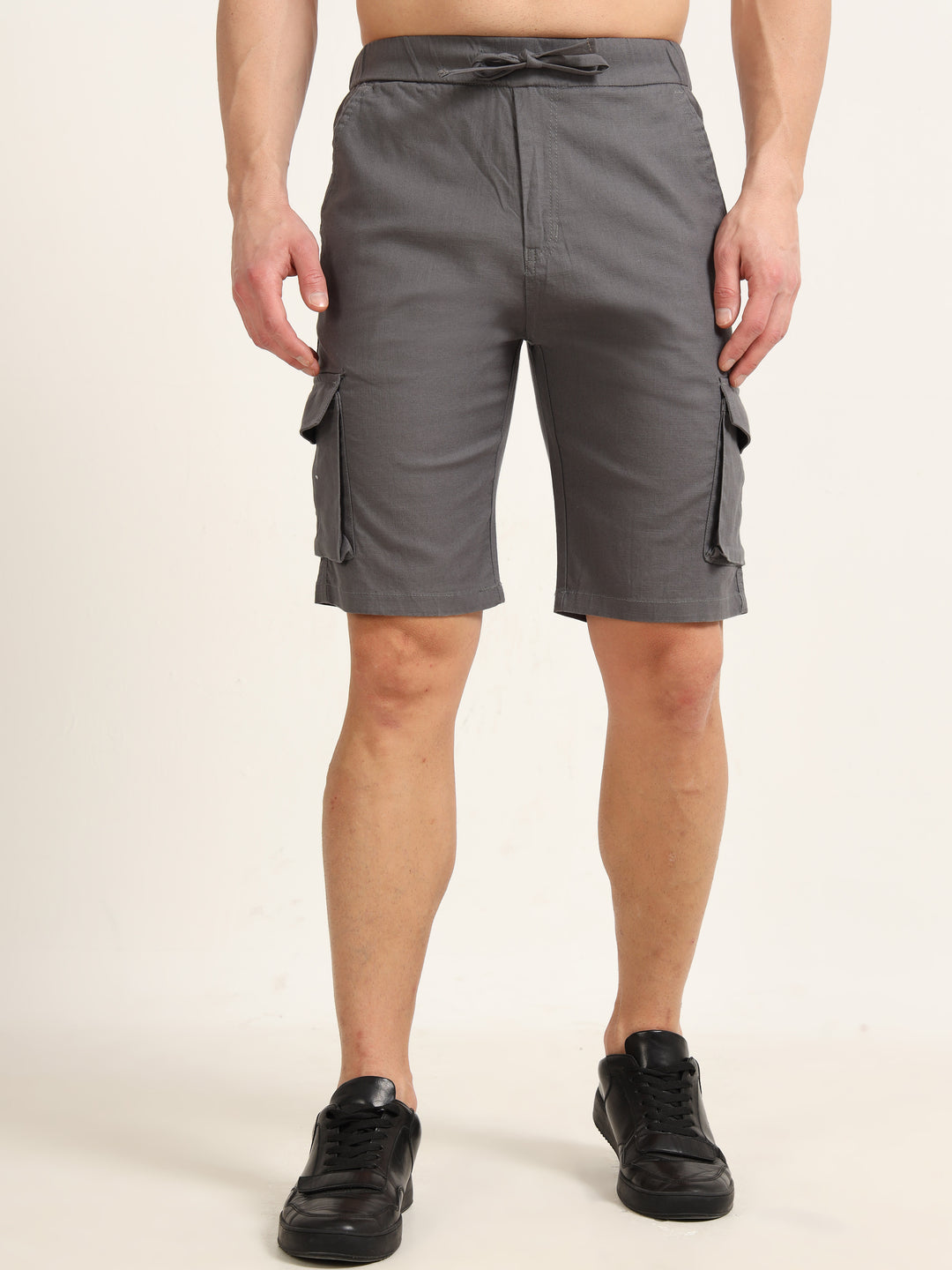 Smoke Grey Cargo Linen Shorts Men&