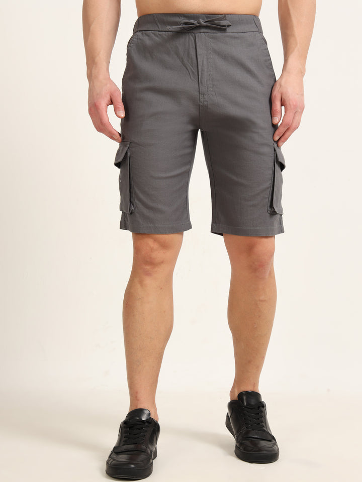 Smoke Grey Cargo Linen Shorts Men&