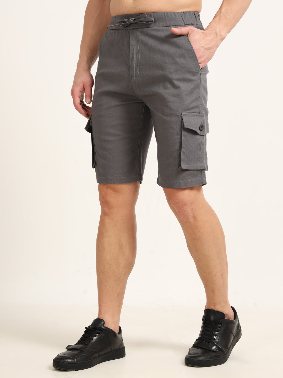 Smoke Grey Cargo Linen Shorts Men&