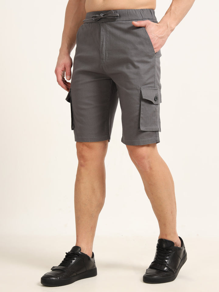 Smoke Grey Cargo Linen Shorts Men&