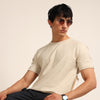 Cream Textured Solid T-Shirt Plain T-Shirts Bushirt